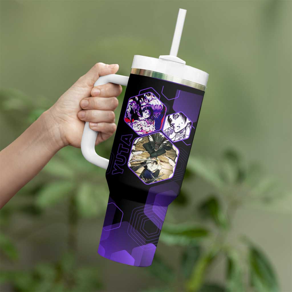 Yuta Okkotsu Jujutsu Kaisen Tumbler With Handle Purple Hexagon Design - The Mazicc