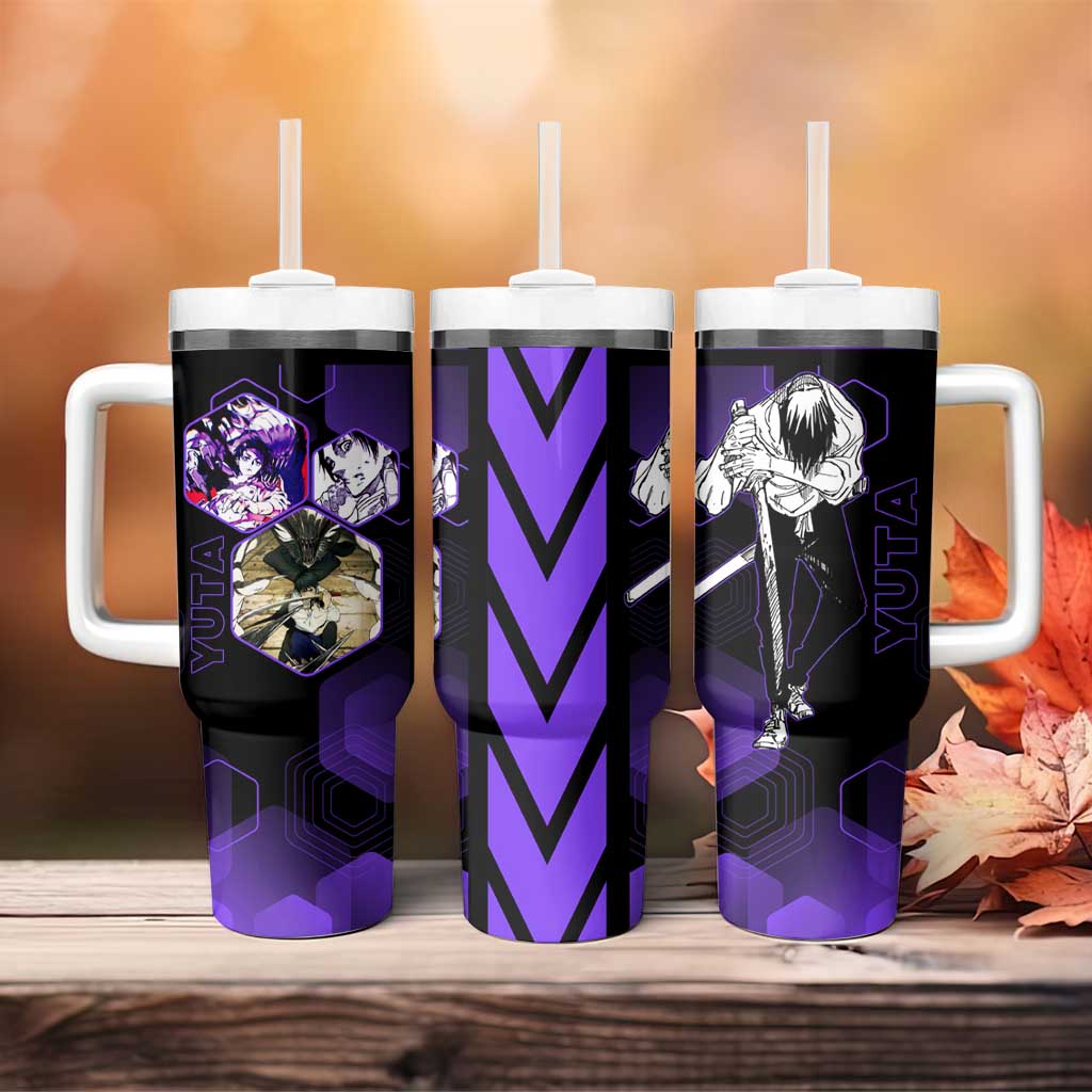 Yuta Okkotsu Jujutsu Kaisen Tumbler With Handle Purple Hexagon Design - The Mazicc
