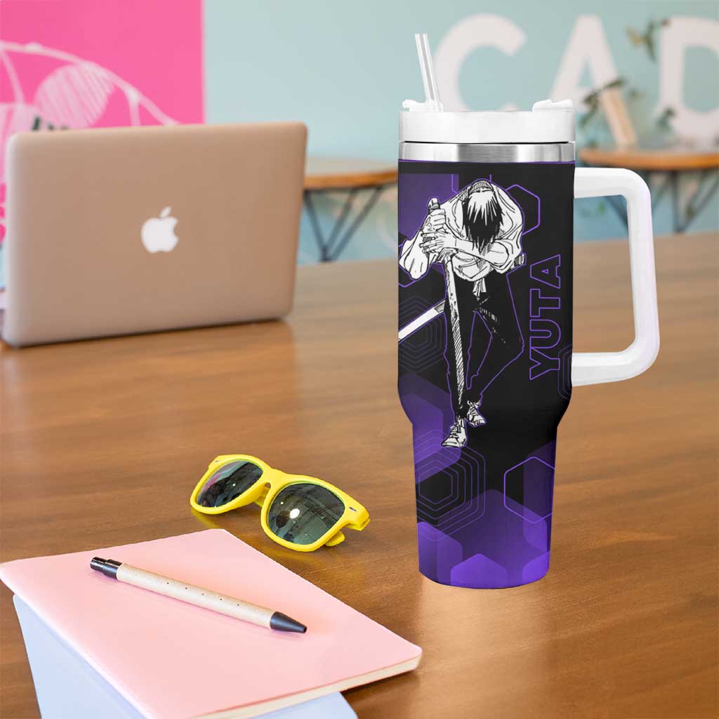 Yuta Okkotsu Jujutsu Kaisen Tumbler With Handle Purple Hexagon Design - The Mazicc