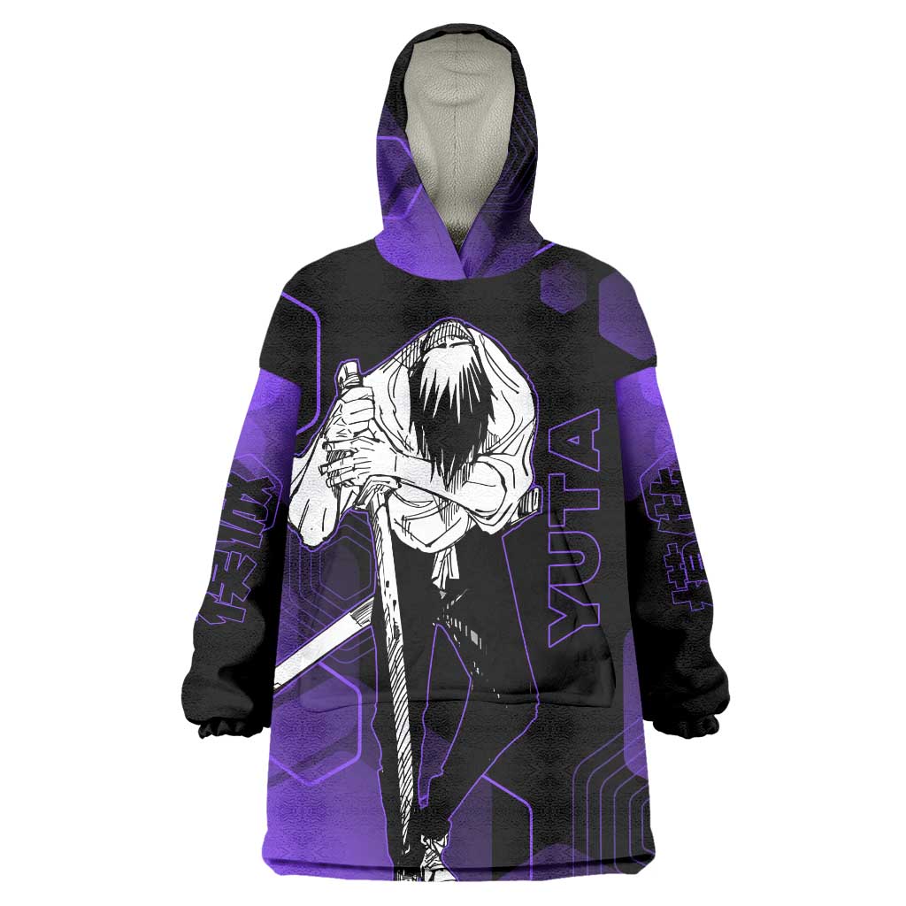 Yuta Okkotsu Jujutsu Kaisen Wearable Blanket Hoodie Purple Hexagon Design - The Mazicc