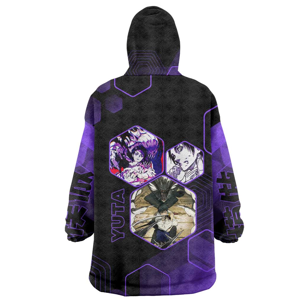 Yuta Okkotsu Jujutsu Kaisen Wearable Blanket Hoodie Purple Hexagon Design - The Mazicc