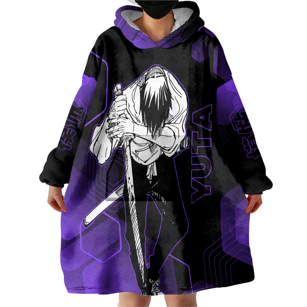 Yuta Okkotsu Jujutsu Kaisen Wearable Blanket Hoodie Purple Hexagon Design - The Mazicc