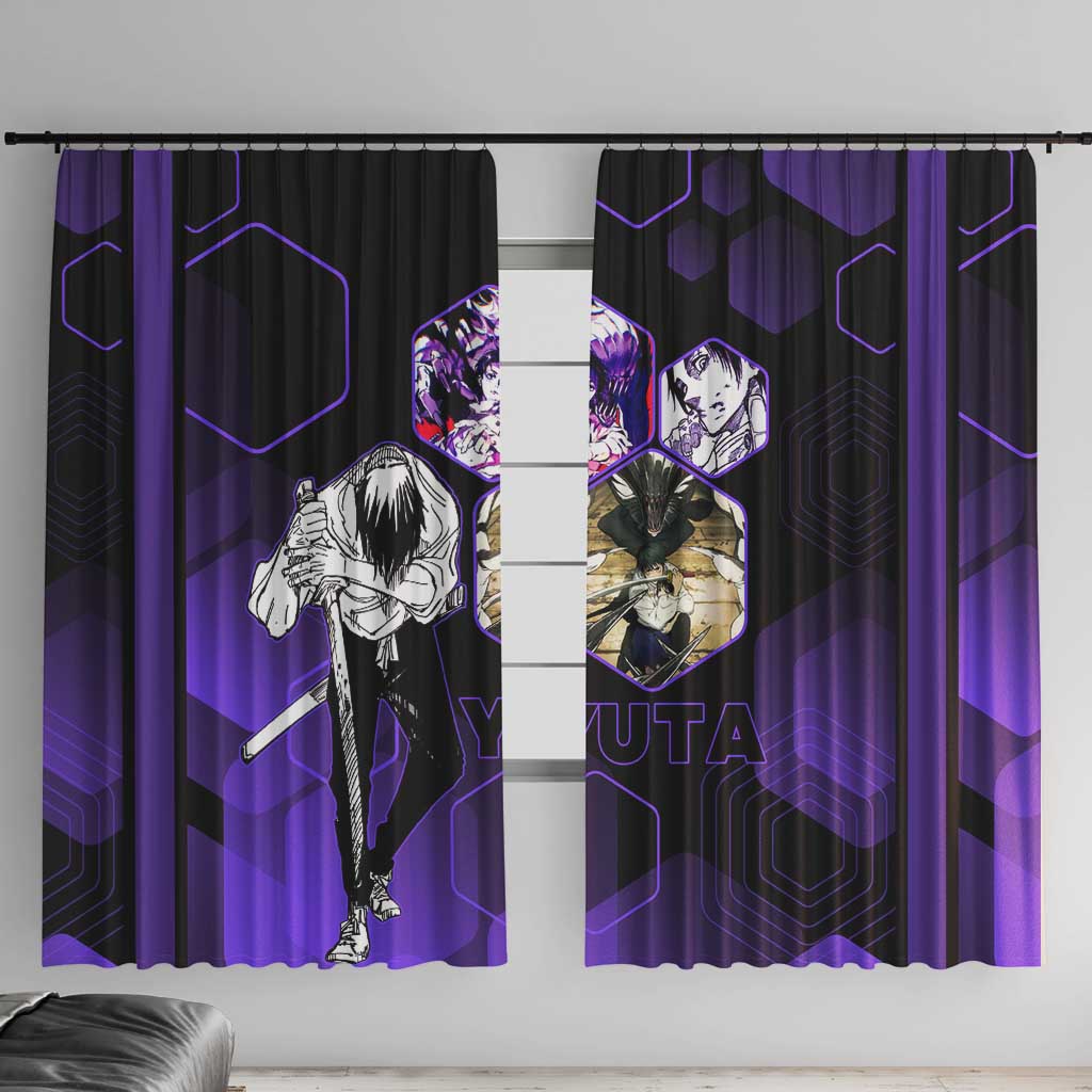 Yuta Okkotsu Jujutsu Kaisen Window Curtain Purple Hexagon Design - The Mazicc