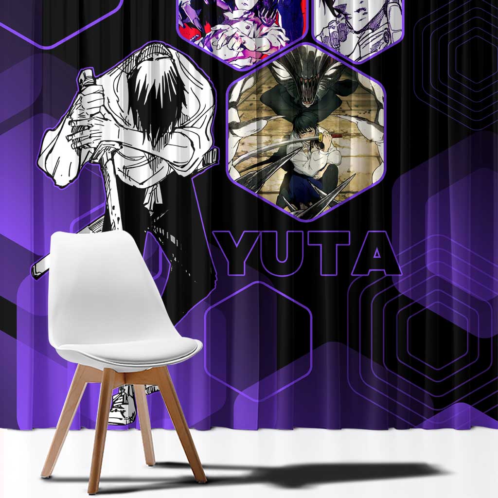 Yuta Okkotsu Jujutsu Kaisen Window Curtain Purple Hexagon Design - The Mazicc