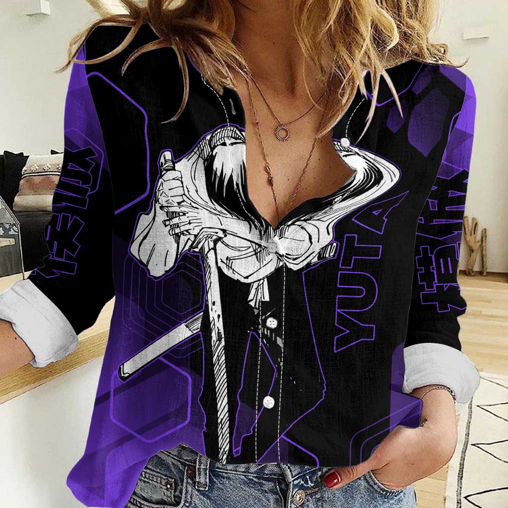 Yuta Okkotsu Jujutsu Kaisen Women Casual Shirt Purple Hexagon Design - The Mazicc