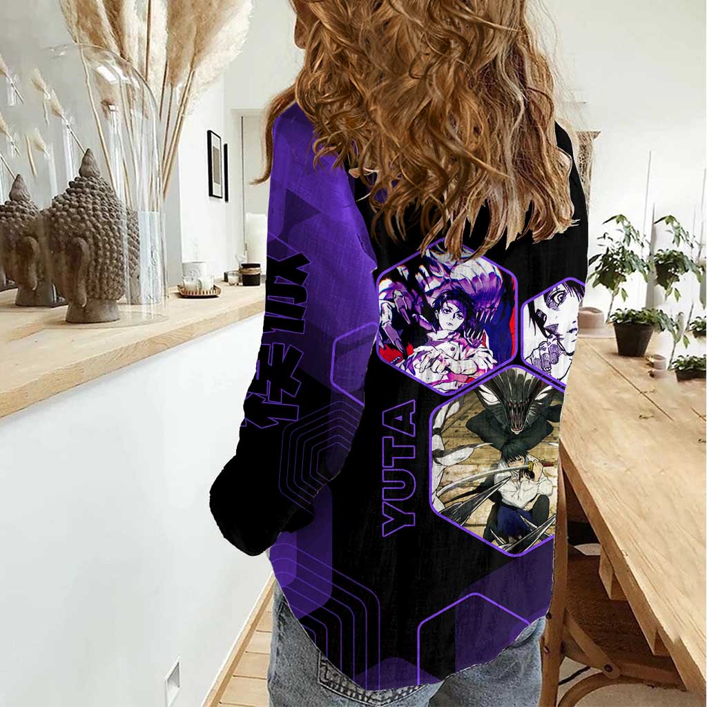 Yuta Okkotsu Jujutsu Kaisen Women Casual Shirt Purple Hexagon Design - The Mazicc