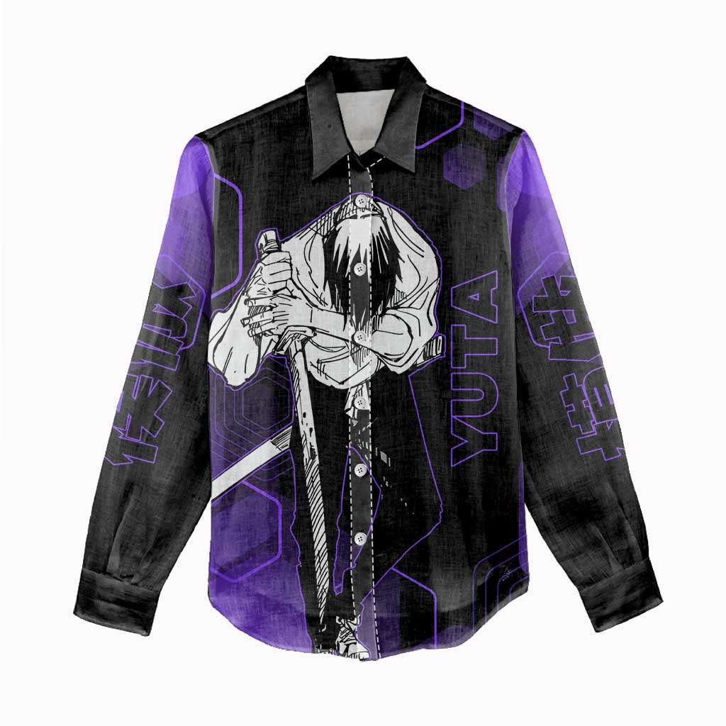 Yuta Okkotsu Jujutsu Kaisen Women Casual Shirt Purple Hexagon Design - The Mazicc