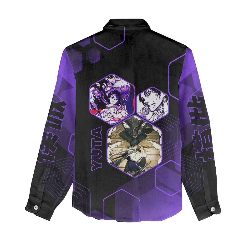 Yuta Okkotsu Jujutsu Kaisen Women Casual Shirt Purple Hexagon Design - The Mazicc