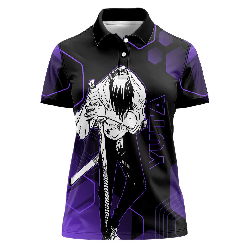 Yuta Okkotsu Jujutsu Kaisen Women Polo Shirt Purple Hexagon Design - The Mazicc
