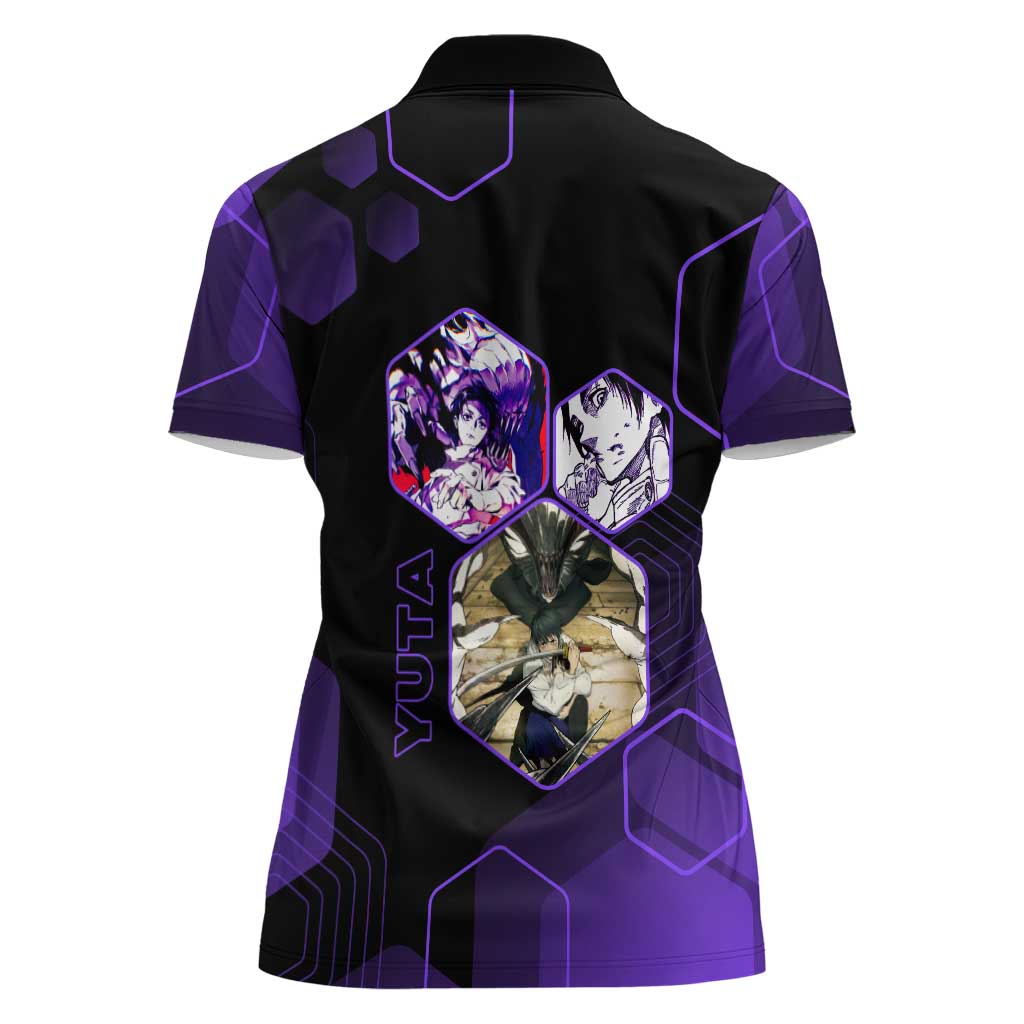 Yuta Okkotsu Jujutsu Kaisen Women Polo Shirt Purple Hexagon Design - The Mazicc
