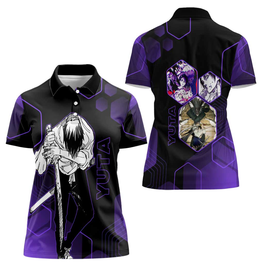 Yuta Okkotsu Jujutsu Kaisen Women Polo Shirt Purple Hexagon Design - The Mazicc