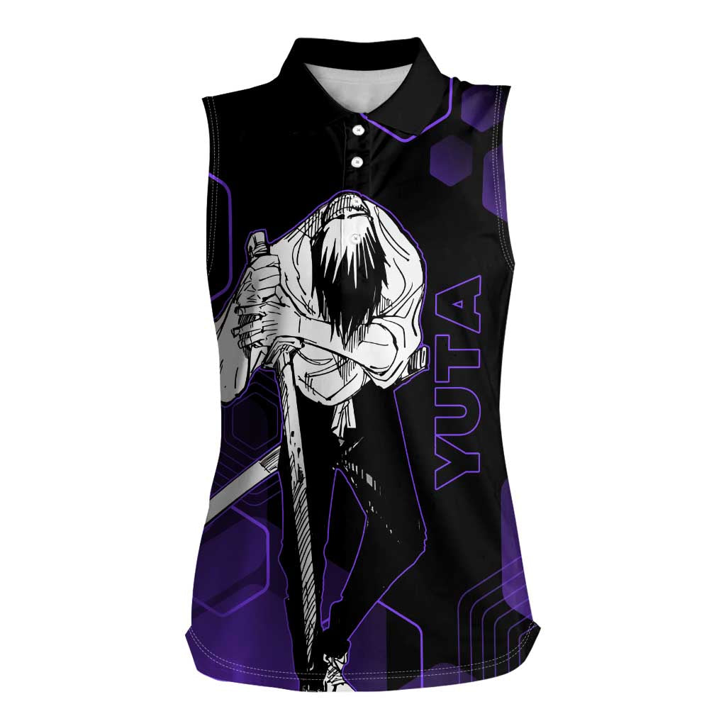 Yuta Okkotsu Jujutsu Kaisen Women Sleeveless Polo Shirt Purple Hexagon Design - The Mazicc