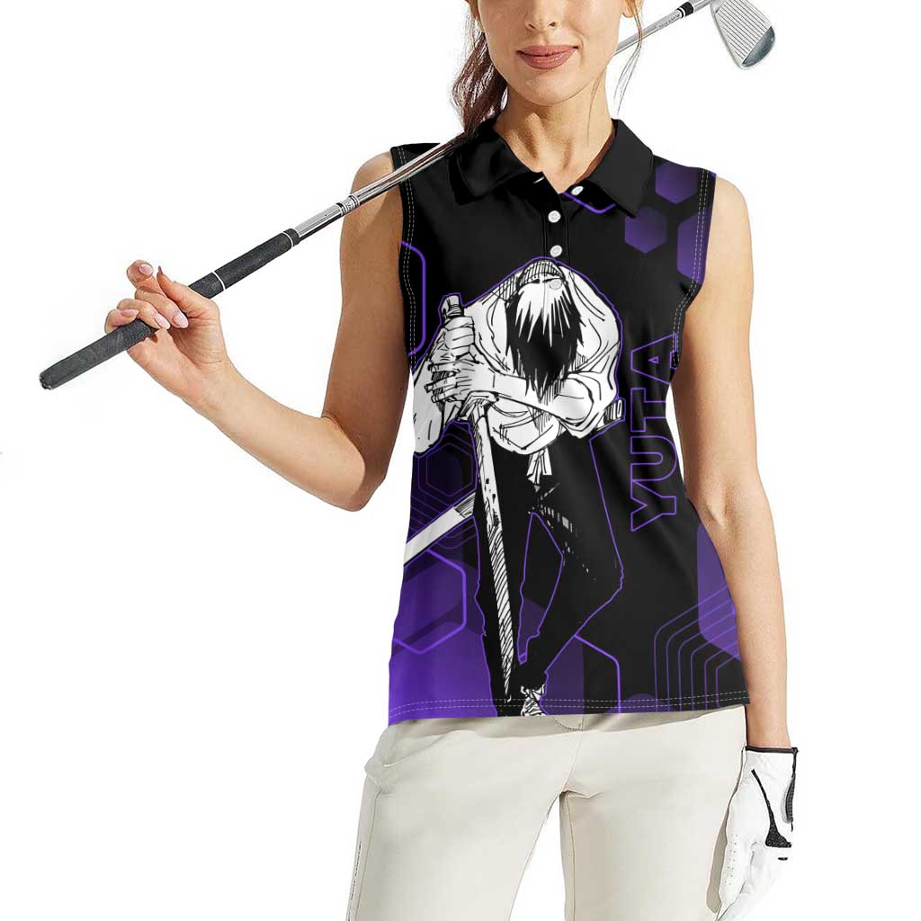 Yuta Okkotsu Jujutsu Kaisen Women Sleeveless Polo Shirt Purple Hexagon Design - The Mazicc
