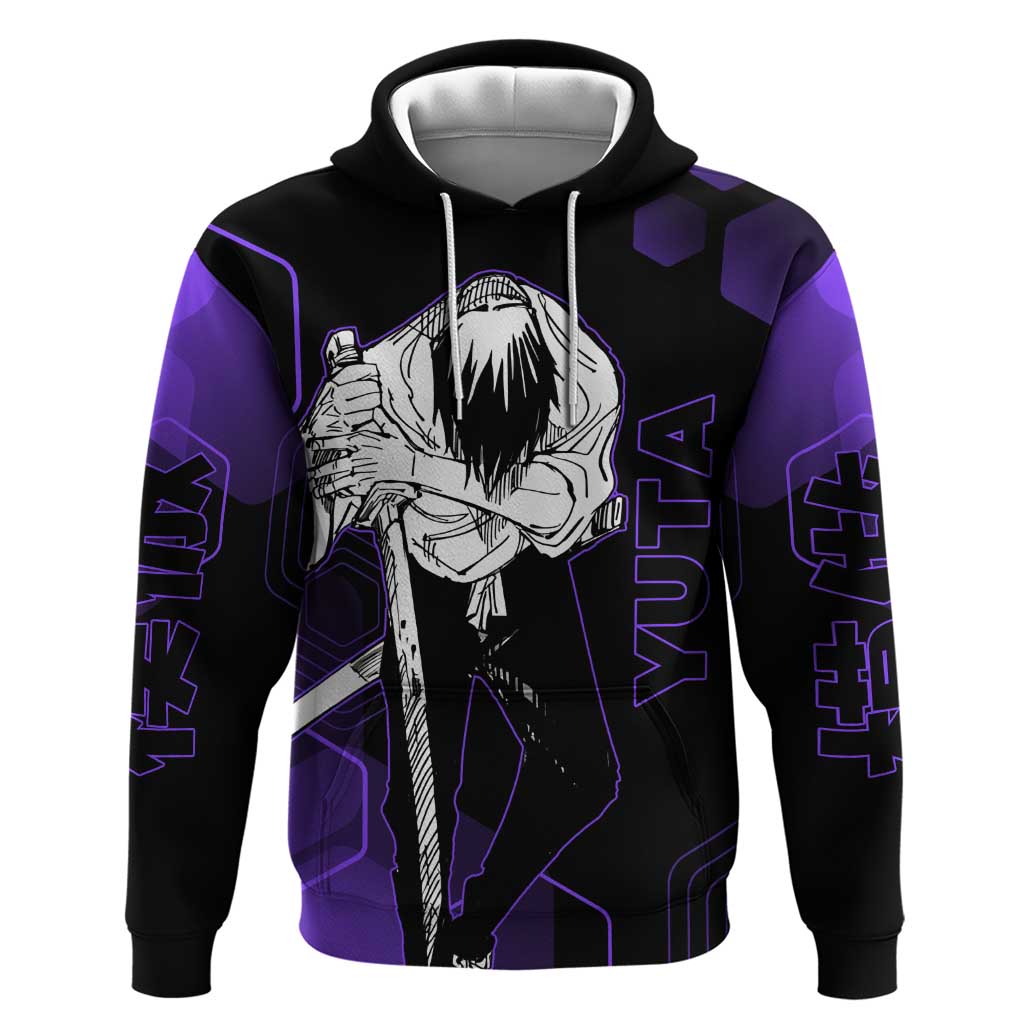 Yuta Okkotsu Jujutsu Kaisen Zip Hoodie Purple Hexagon Design - The Mazicc