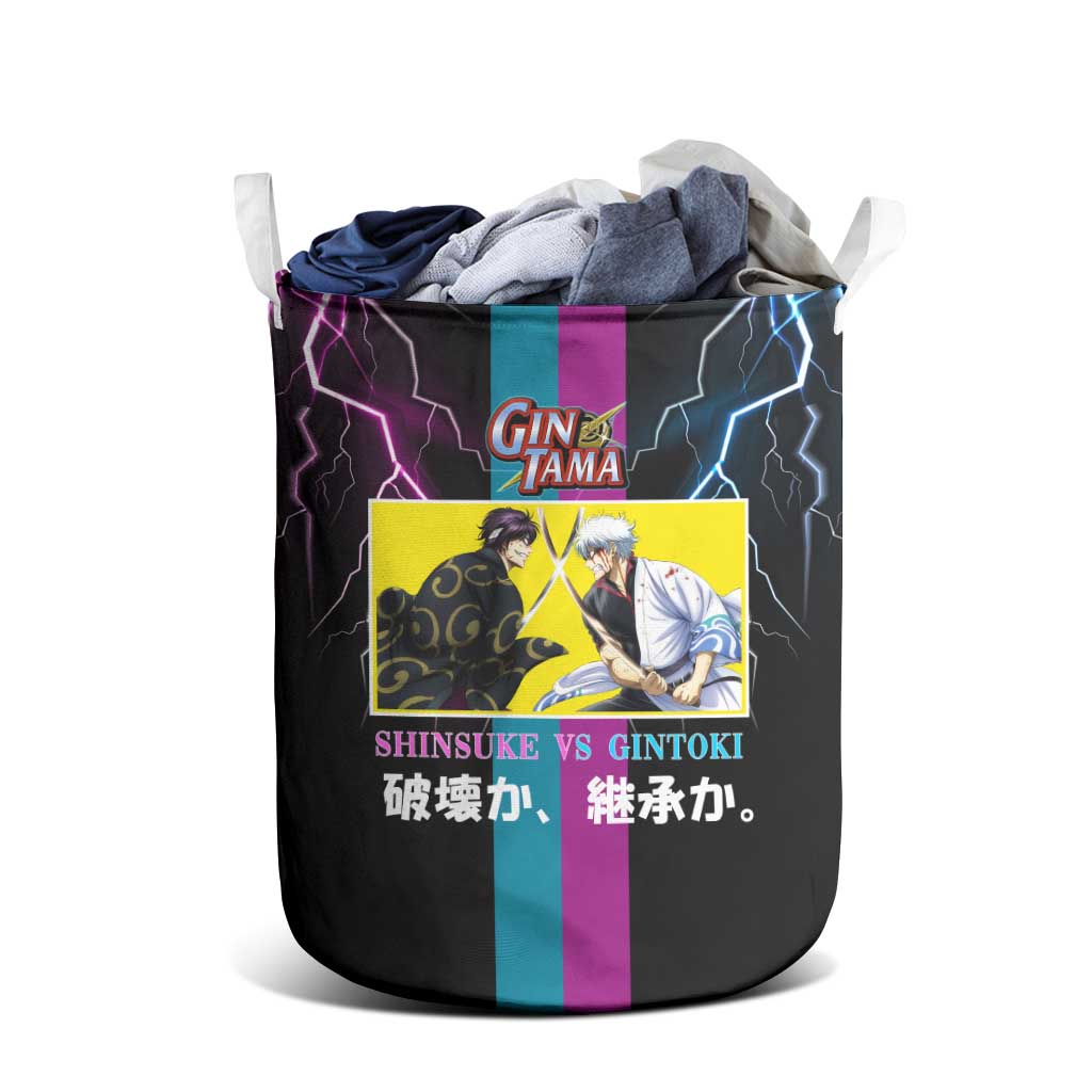 Shinsuke vs Gintoki Gintama Split Lightning Design Laundry Basket with Sword Duel and Anime Showdown Theme - The Mazicc