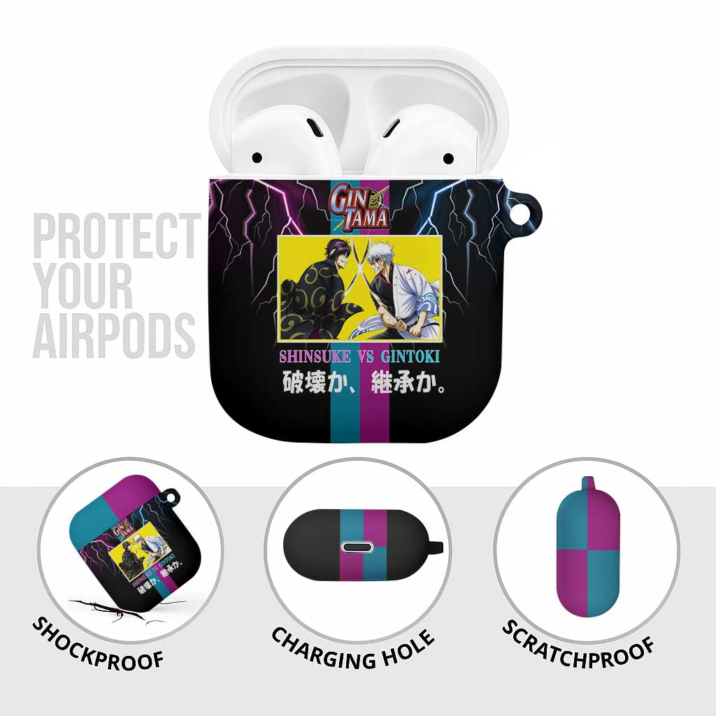 Shinsuke vs Gintoki Gintama Split Lightning Design AirPods Case with Sword Duel and Anime Showdown Theme - The Mazicc