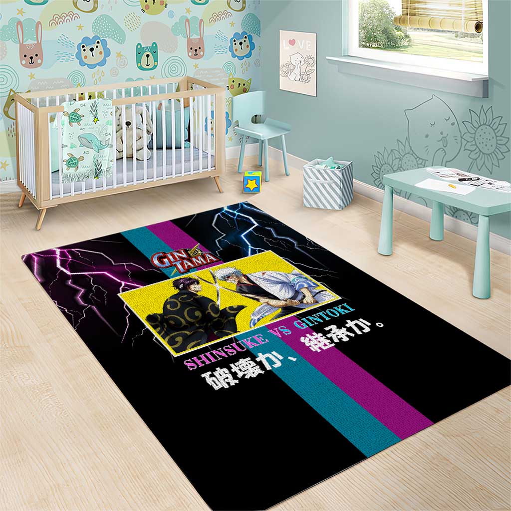 Shinsuke vs Gintoki Gintama Split Lightning Design Area Rug with Sword Duel and Anime Showdown Theme - The Mazicc