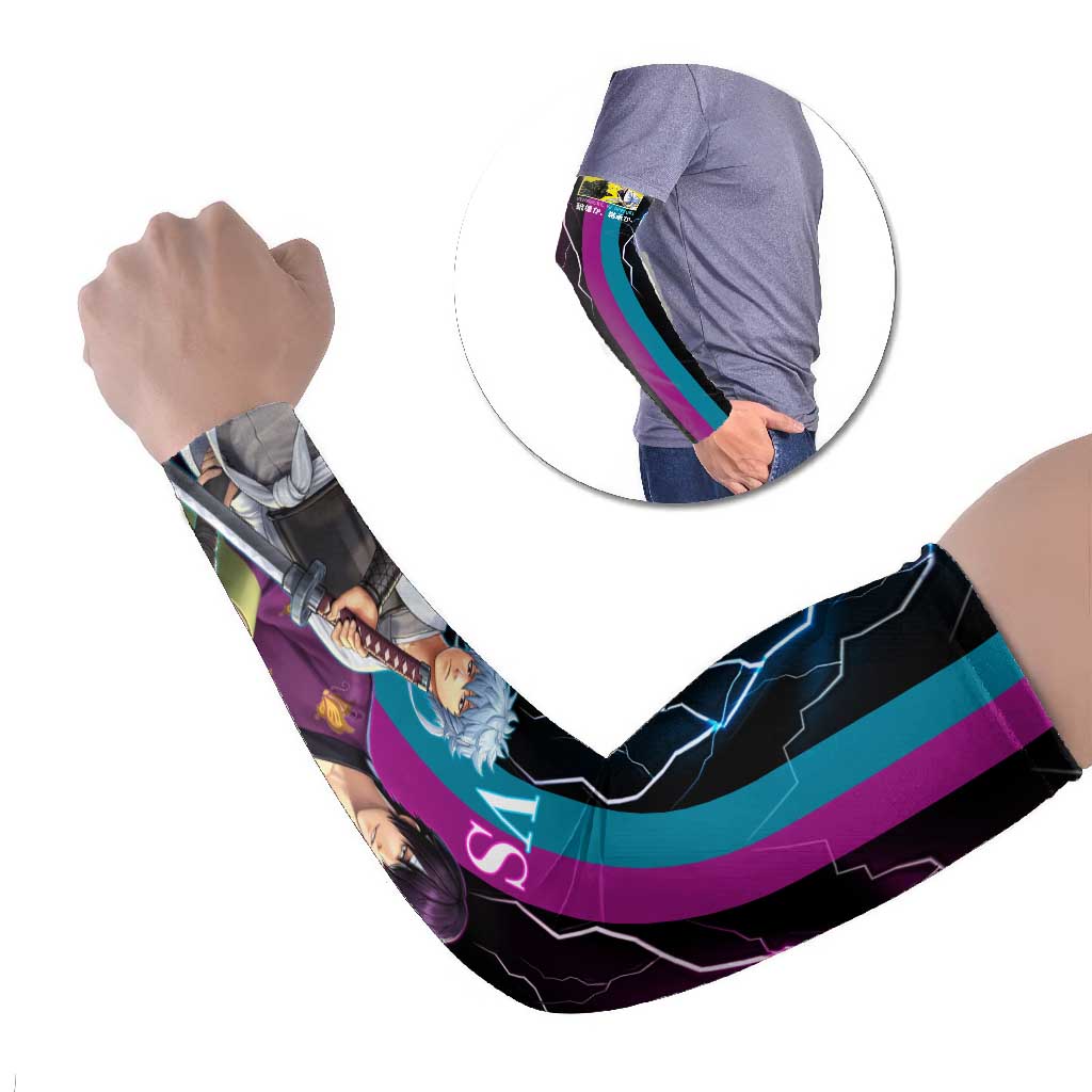 Shinsuke vs Gintoki Gintama Split Lightning Design Arm Sleeves with Sword Duel and Anime Showdown Theme - The Mazicc