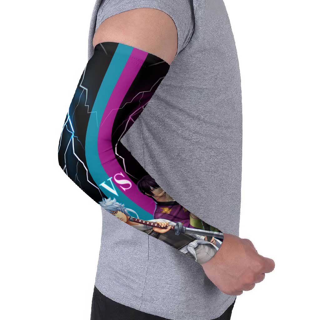 Shinsuke vs Gintoki Gintama Split Lightning Design Arm Sleeves with Sword Duel and Anime Showdown Theme - The Mazicc