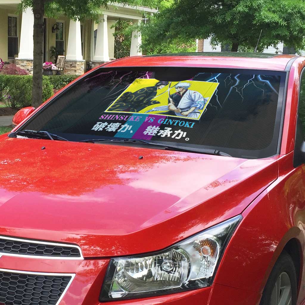 Shinsuke vs Gintoki Gintama Split Lightning Design Auto Sun Shade with Sword Duel and Anime Showdown Theme - The Mazicc