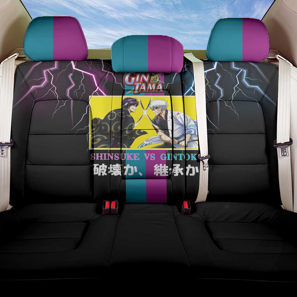 Shinsuke vs Gintoki Gintama Split Lightning Design Back Car Seat Cover with Sword Duel and Anime Showdown Theme - The Mazicc