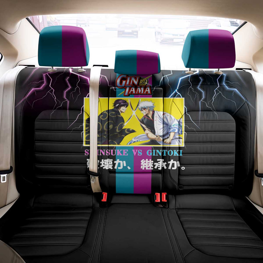 Shinsuke vs Gintoki Gintama Split Lightning Design Back Car Seat Cover with Sword Duel and Anime Showdown Theme - The Mazicc