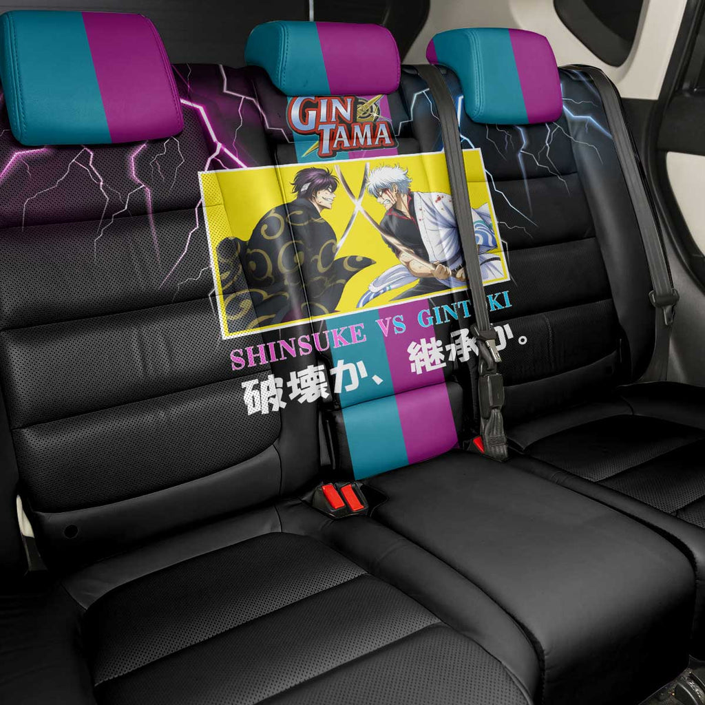 Shinsuke vs Gintoki Gintama Split Lightning Design Back Car Seat Cover with Sword Duel and Anime Showdown Theme - The Mazicc