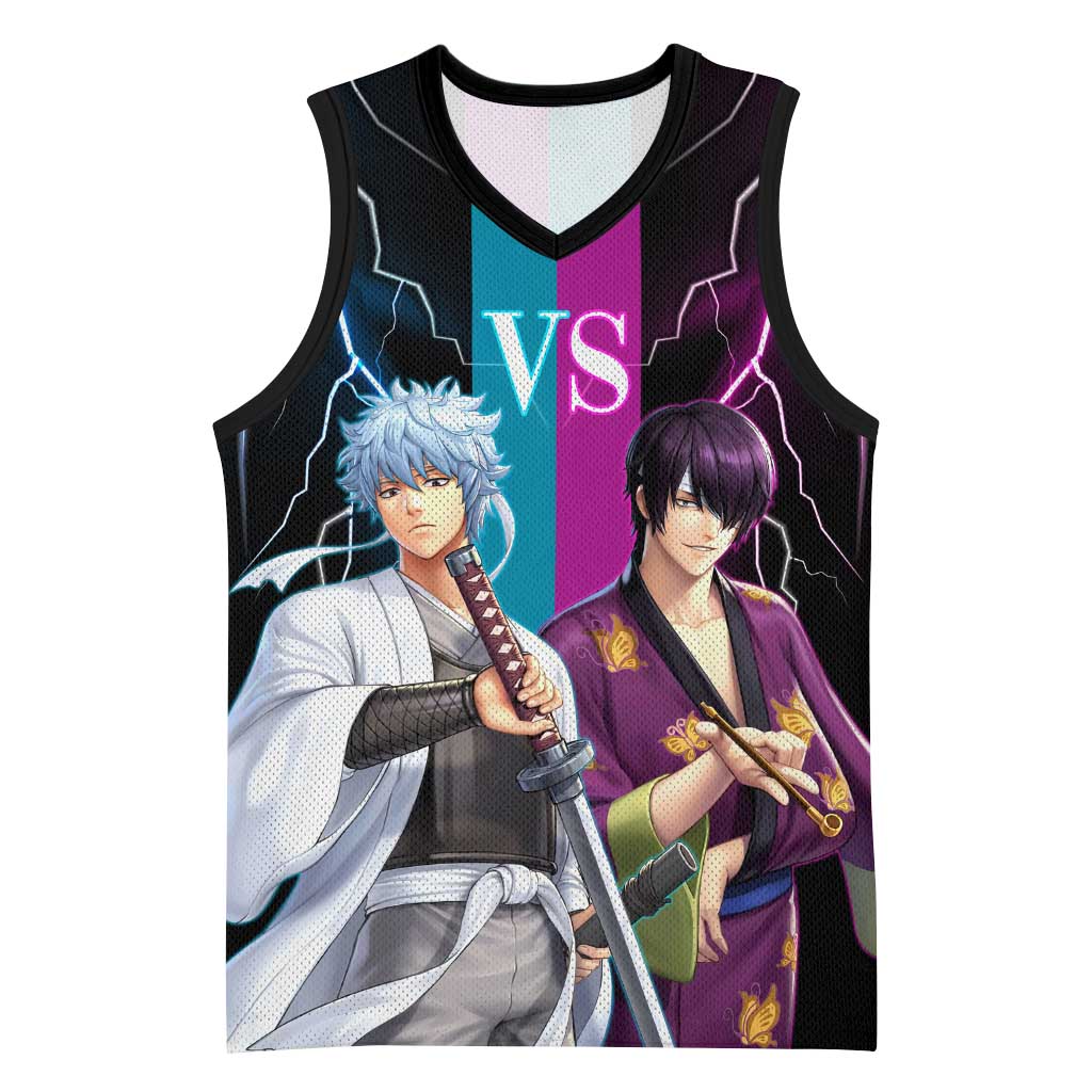 Shinsuke vs Gintoki Gintama Split Lightning Design Basketball Jersey with Sword Duel and Anime Showdown Theme - The Mazicc