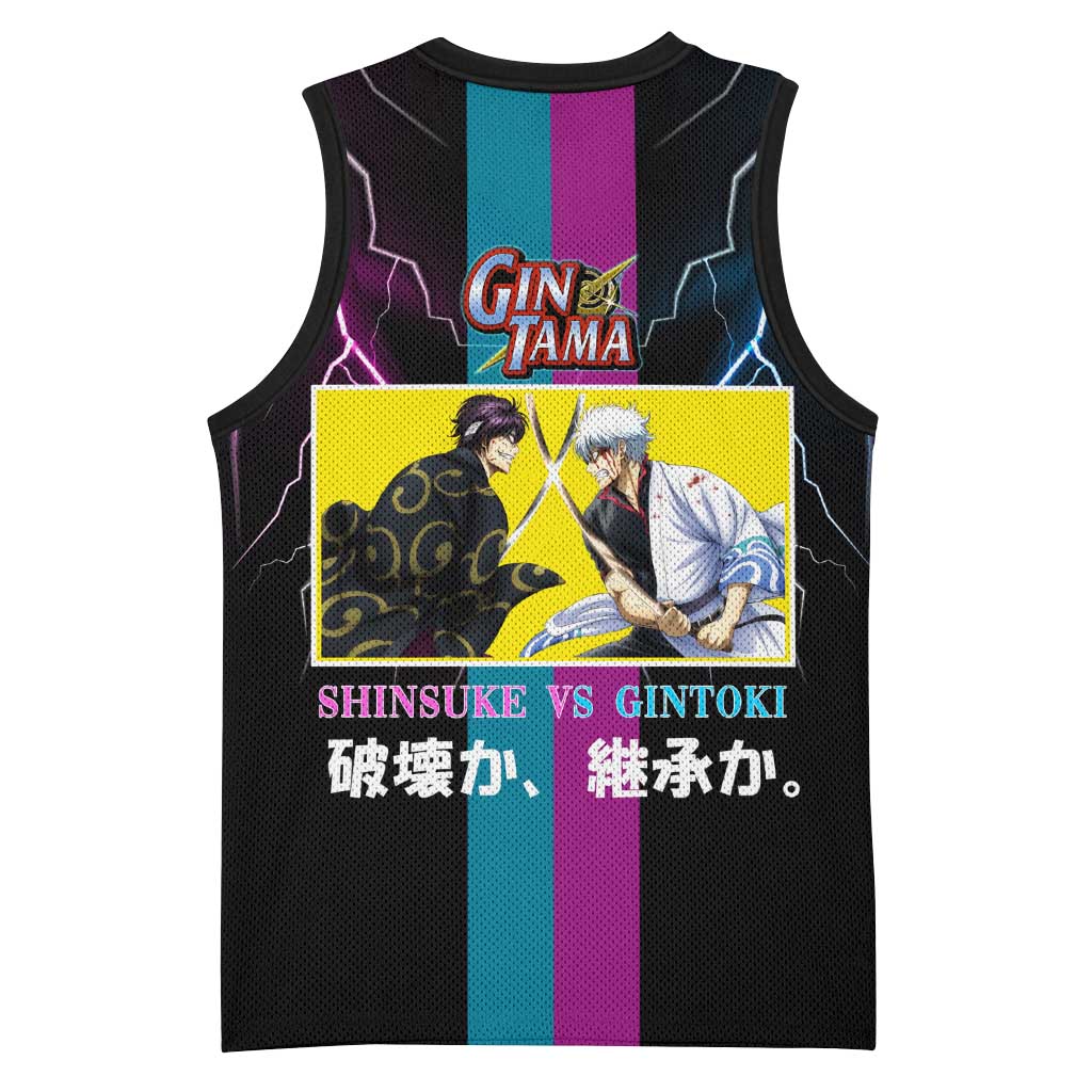 Shinsuke vs Gintoki Gintama Split Lightning Design Basketball Jersey with Sword Duel and Anime Showdown Theme - The Mazicc