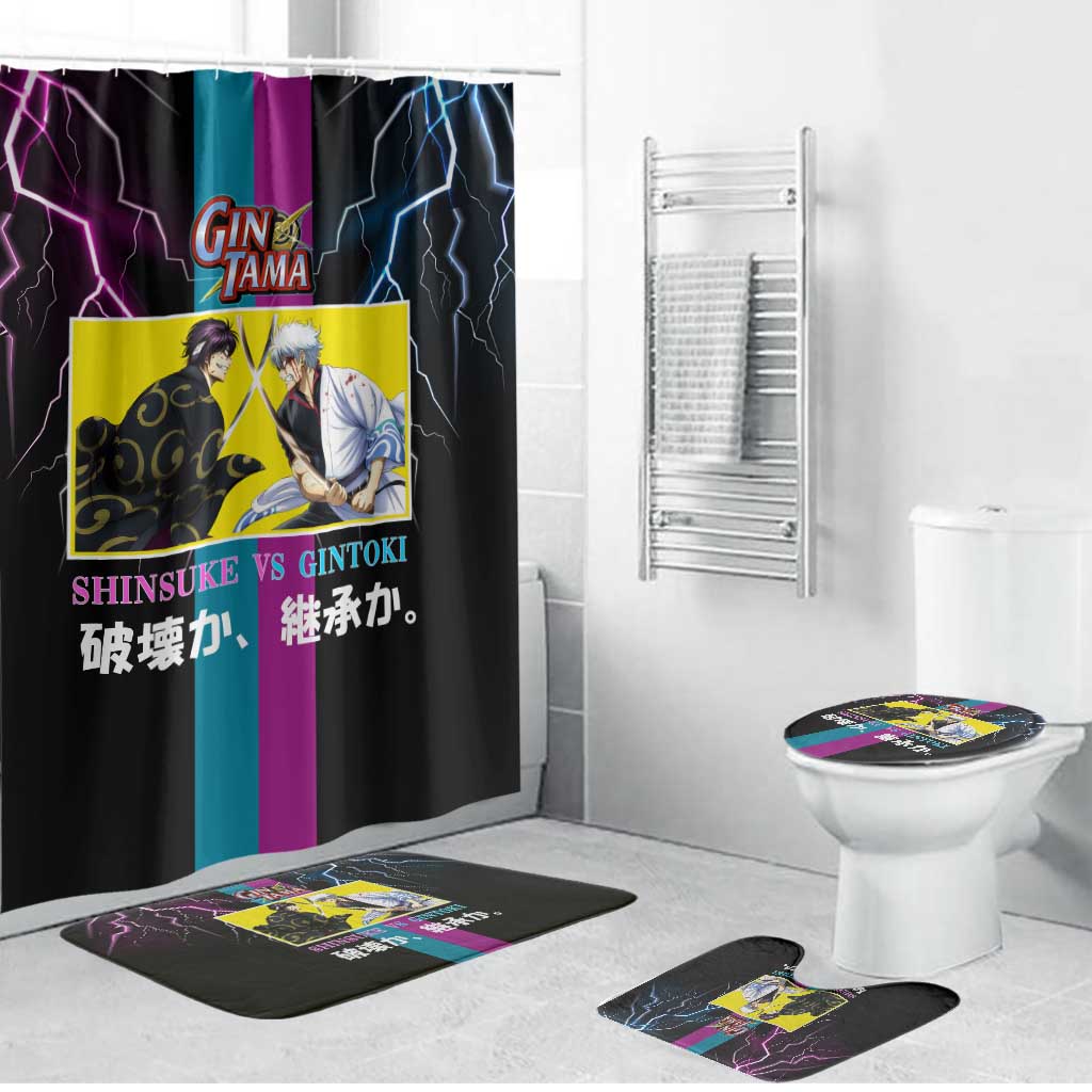 Shinsuke vs Gintoki Gintama Split Lightning Design Bathroom Set with Sword Duel and Anime Showdown Theme - The Mazicc