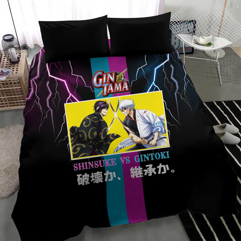 Shinsuke vs Gintoki Gintama Split Lightning Design Bedding Set with Sword Duel and Anime Showdown Theme - The Mazicc