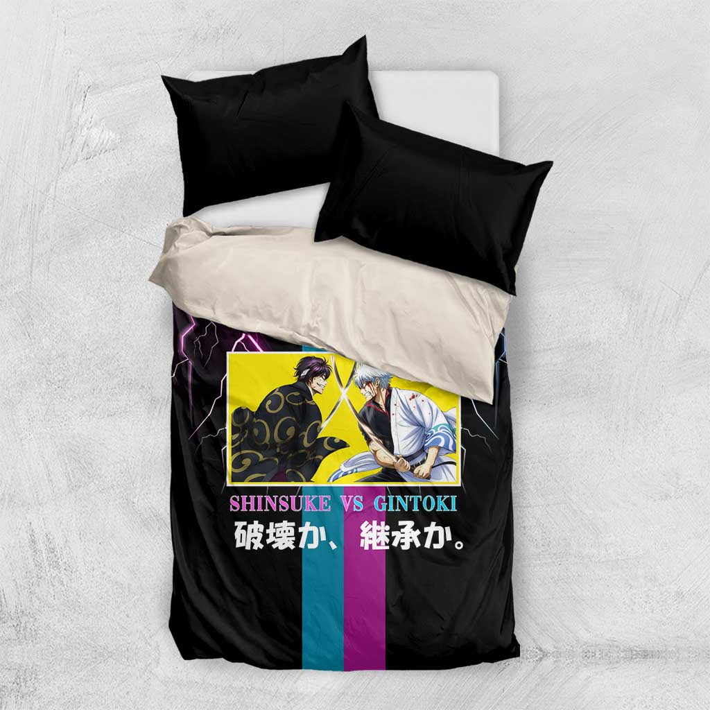 Shinsuke vs Gintoki Gintama Split Lightning Design Bedding Set with Sword Duel and Anime Showdown Theme - The Mazicc