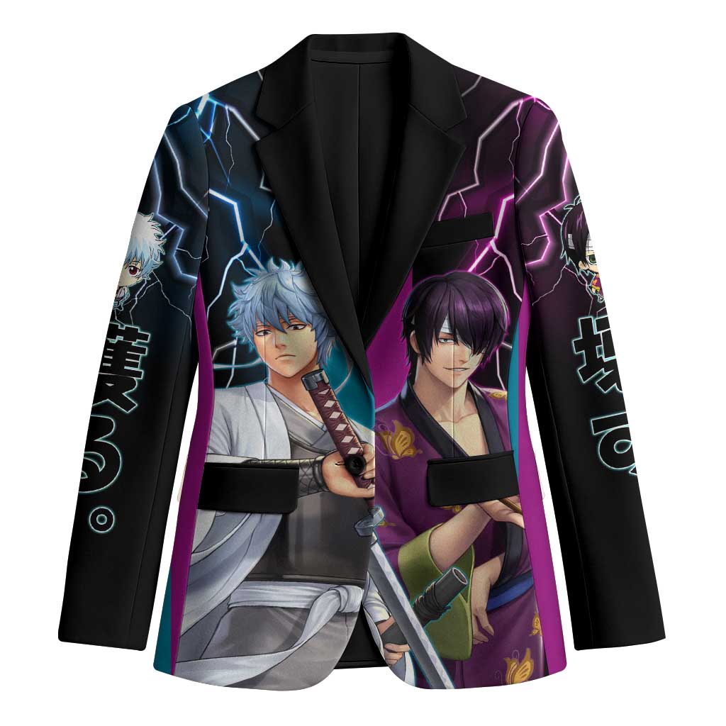 Shinsuke vs Gintoki Gintama Split Lightning Design Blazer with Sword Duel and Anime Showdown Theme - The Mazicc