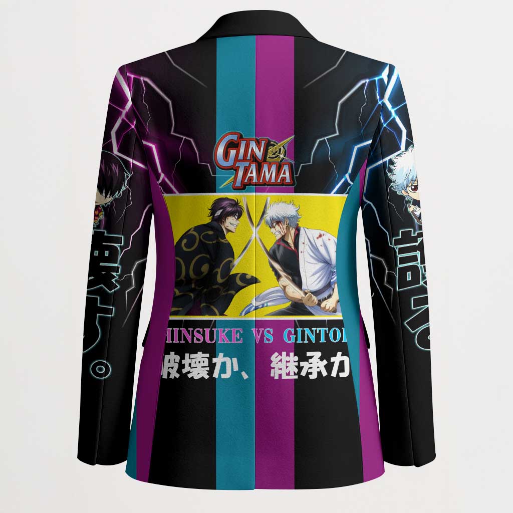 Shinsuke vs Gintoki Gintama Split Lightning Design Blazer with Sword Duel and Anime Showdown Theme - The Mazicc