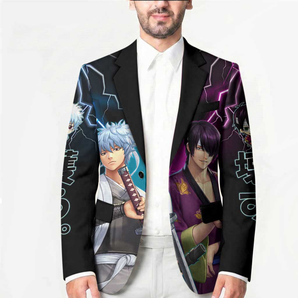 Shinsuke vs Gintoki Gintama Split Lightning Design Blazer with Sword Duel and Anime Showdown Theme - The Mazicc