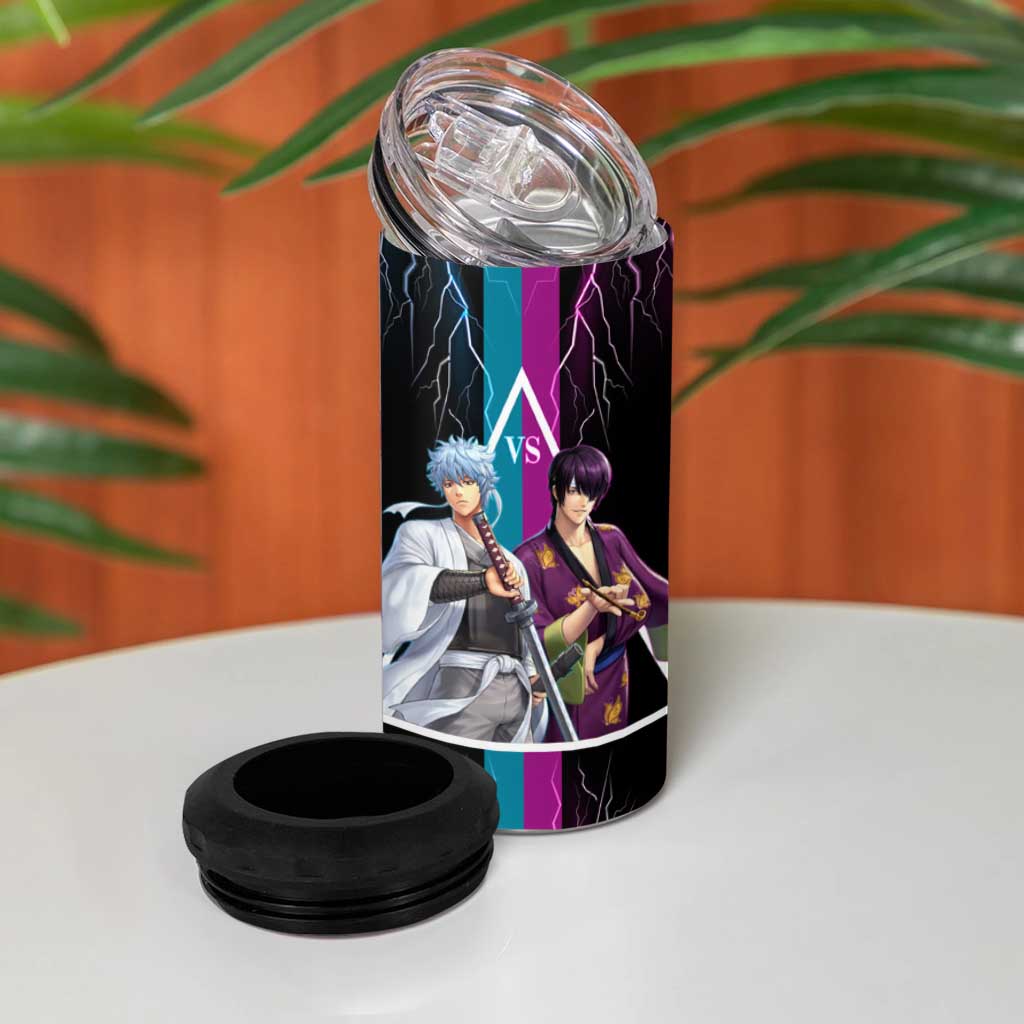 Shinsuke vs Gintoki Gintama Split Lightning Design 4 in 1 Can Cooler Tumbler with Sword Duel and Anime Showdown Theme - The Mazicc