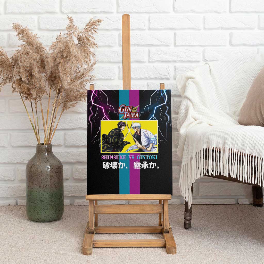Shinsuke vs Gintoki Gintama Split Lightning Design Canvas Wall Art with Sword Duel and Anime Showdown Theme - The Mazicc