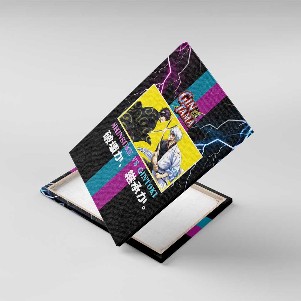Shinsuke vs Gintoki Gintama Split Lightning Design Canvas Wall Art with Sword Duel and Anime Showdown Theme - The Mazicc