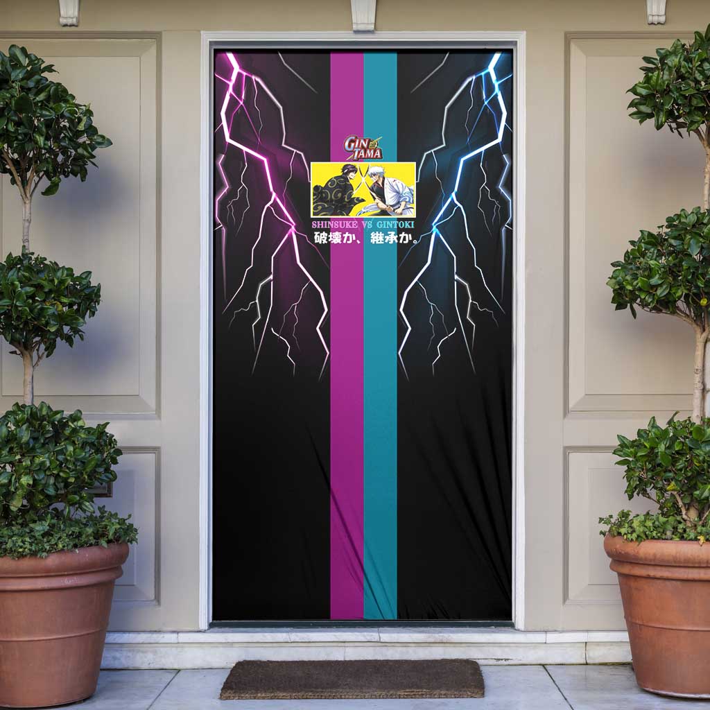 Shinsuke vs Gintoki Gintama Split Lightning Design Door Cover with Sword Duel and Anime Showdown Theme - The Mazicc