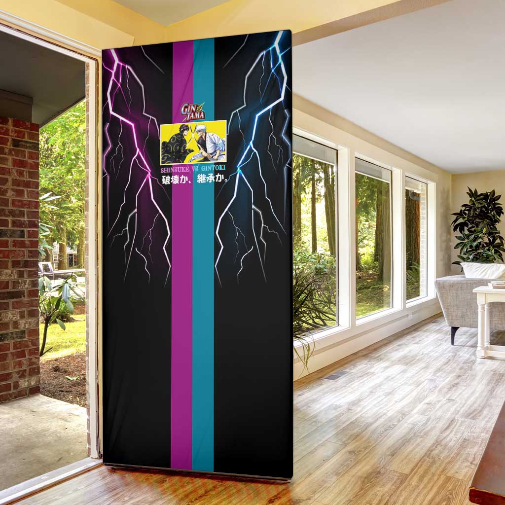 Shinsuke vs Gintoki Gintama Split Lightning Design Door Cover with Sword Duel and Anime Showdown Theme - The Mazicc