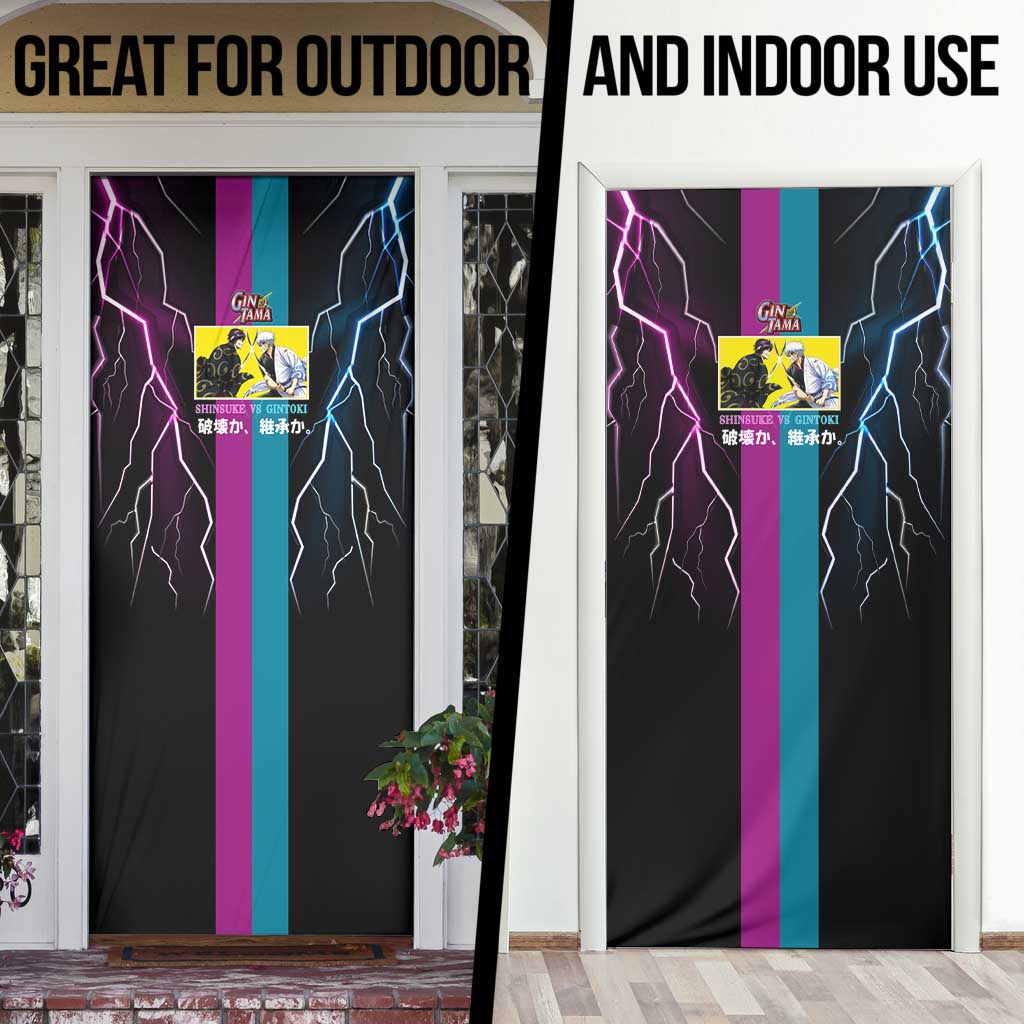 Shinsuke vs Gintoki Gintama Split Lightning Design Door Cover with Sword Duel and Anime Showdown Theme - The Mazicc