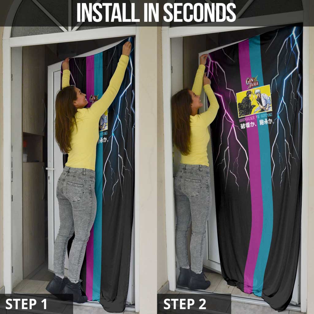 Shinsuke vs Gintoki Gintama Split Lightning Design Door Cover with Sword Duel and Anime Showdown Theme - The Mazicc