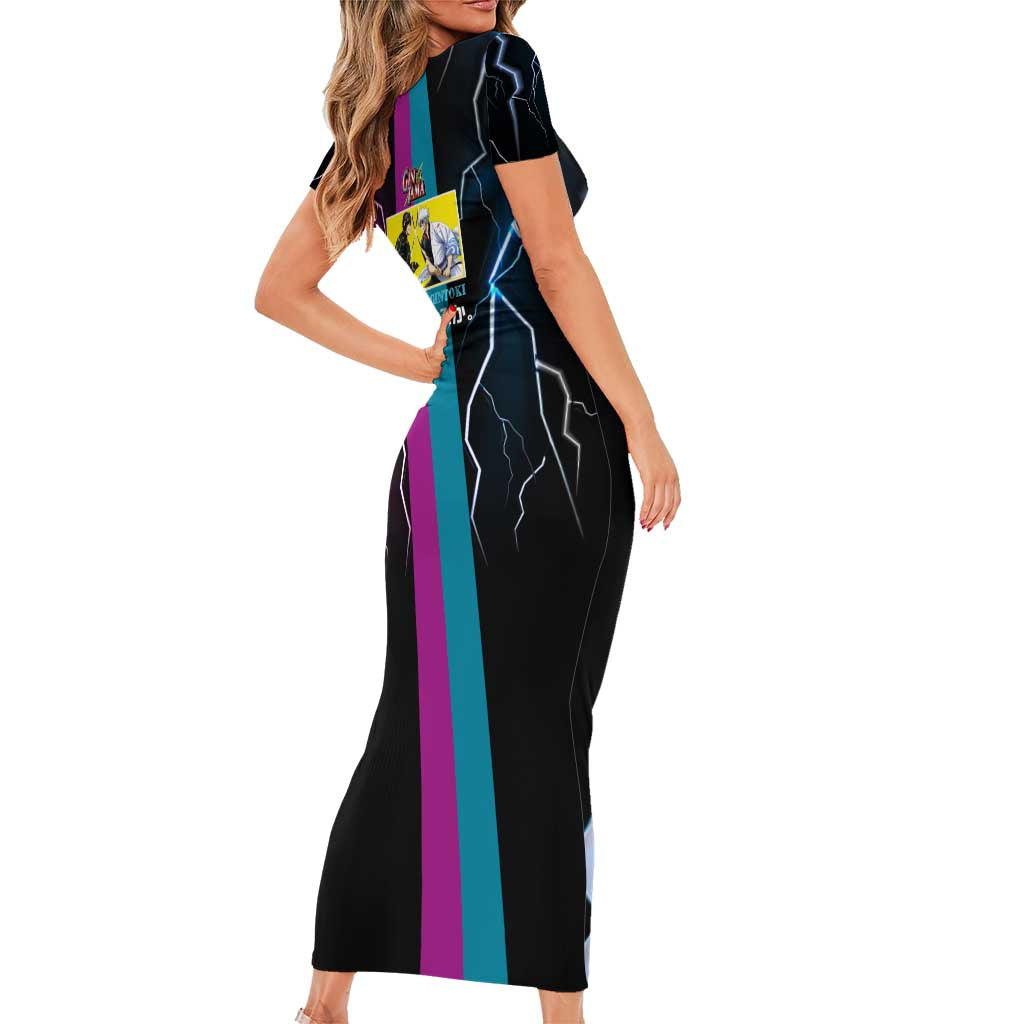 Shinsuke vs Gintoki Gintama Split Lightning Design Family Matching Short Sleeve Bodycon Dress and Hawaiian Shirt with Sword Duel and Anime Showdown Theme