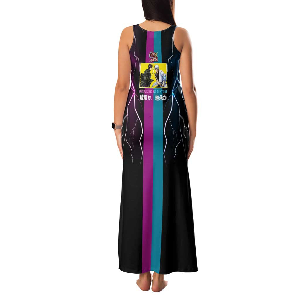 Shinsuke vs Gintoki Gintama Split Lightning Design Family Matching Tank Maxi Dress and Hawaiian Shirt with Sword Duel and Anime Showdown Theme