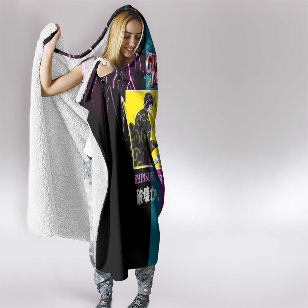 Shinsuke vs Gintoki Gintama Split Lightning Design Hooded Blanket with Sword Duel and Anime Showdown Theme - The Mazicc