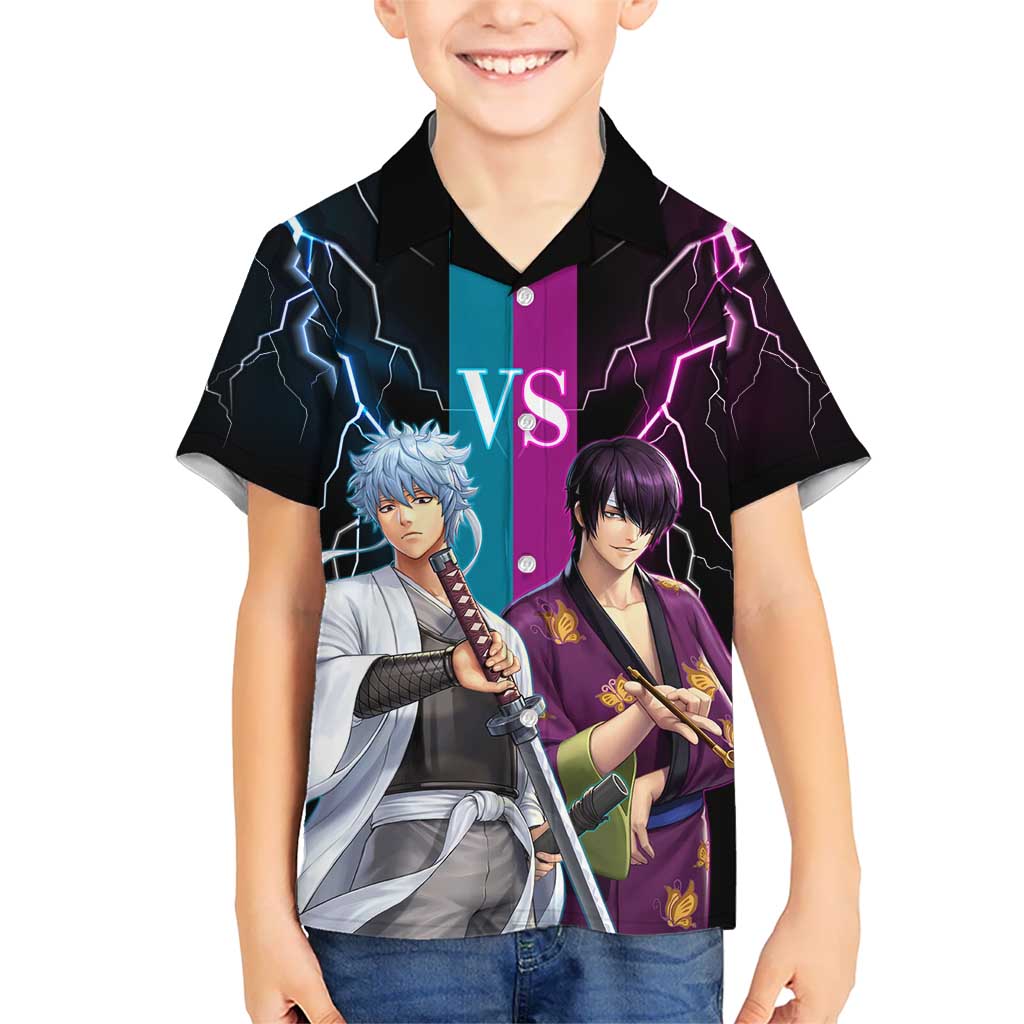 Shinsuke vs Gintoki Gintama Split Lightning Design Kid Hawaiian Shirt with Sword Duel and Anime Showdown Theme - The Mazicc