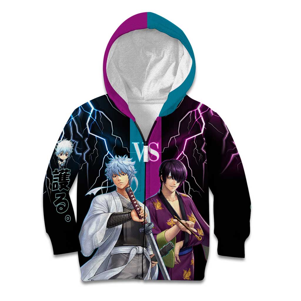 Shinsuke vs Gintoki Gintama Split Lightning Design Kid Hoodie with Sword Duel and Anime Showdown Theme - The Mazicc
