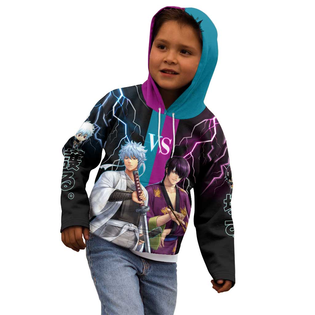 Shinsuke vs Gintoki Gintama Split Lightning Design Kid Hoodie with Sword Duel and Anime Showdown Theme - The Mazicc