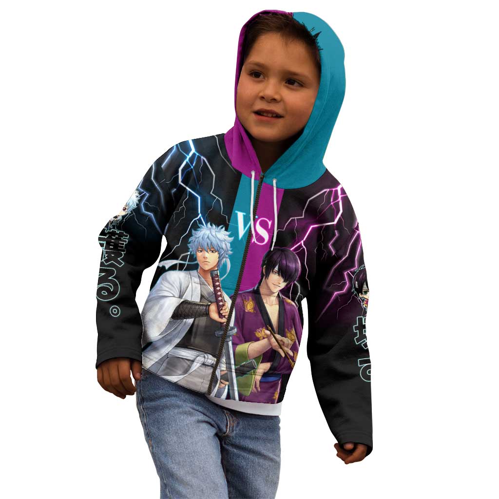 Shinsuke vs Gintoki Gintama Split Lightning Design Kid Hoodie with Sword Duel and Anime Showdown Theme - The Mazicc