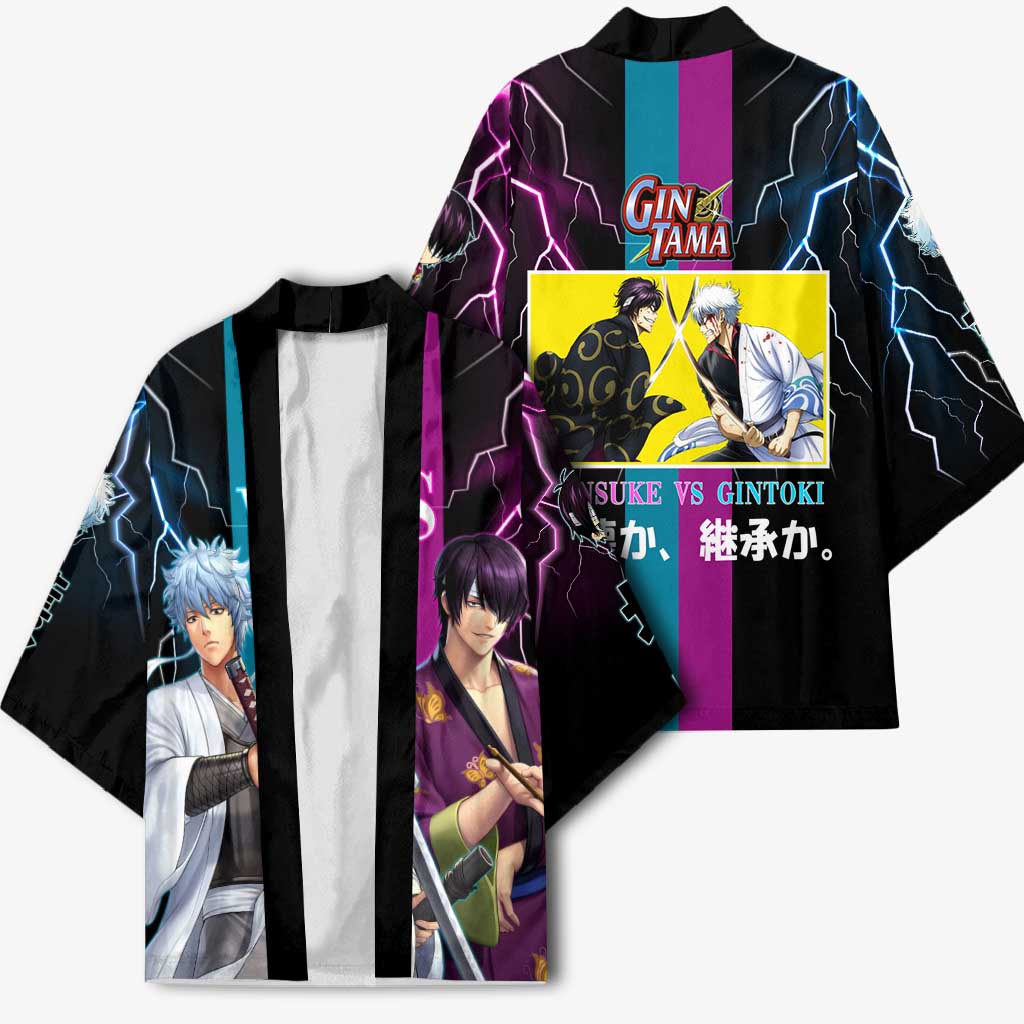 Shinsuke vs Gintoki Gintama Split Lightning Design Kimono with Sword Duel and Anime Showdown Theme - The Mazicc